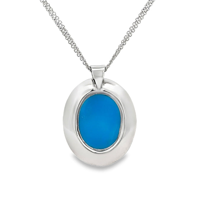 14K White Gold Turquoise and Round Cut Diamond Pendant