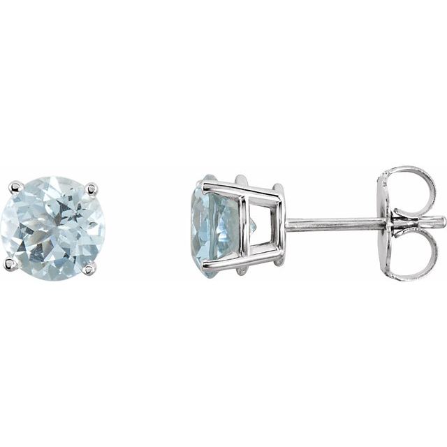 14K Gold, Platinum Or Sterling Silver Aquamarine Stud Earrings - Options Available
