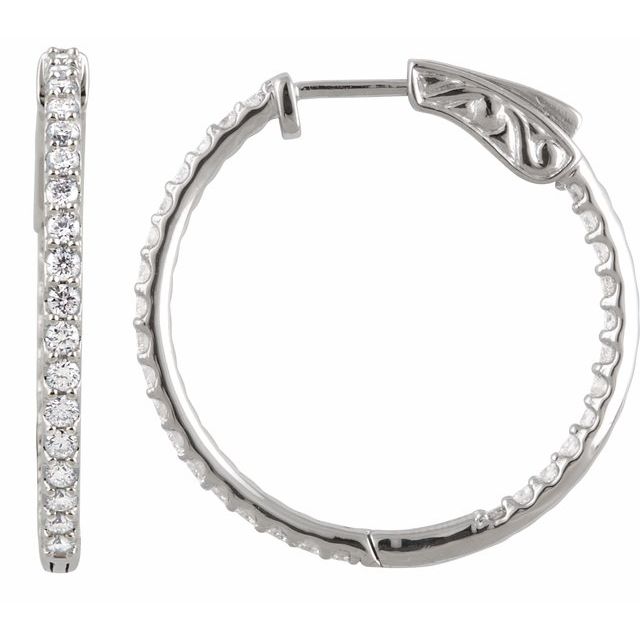 14K Gold Lab-Grown Diamond Inside-Outside Hoop Earrings - Options Available