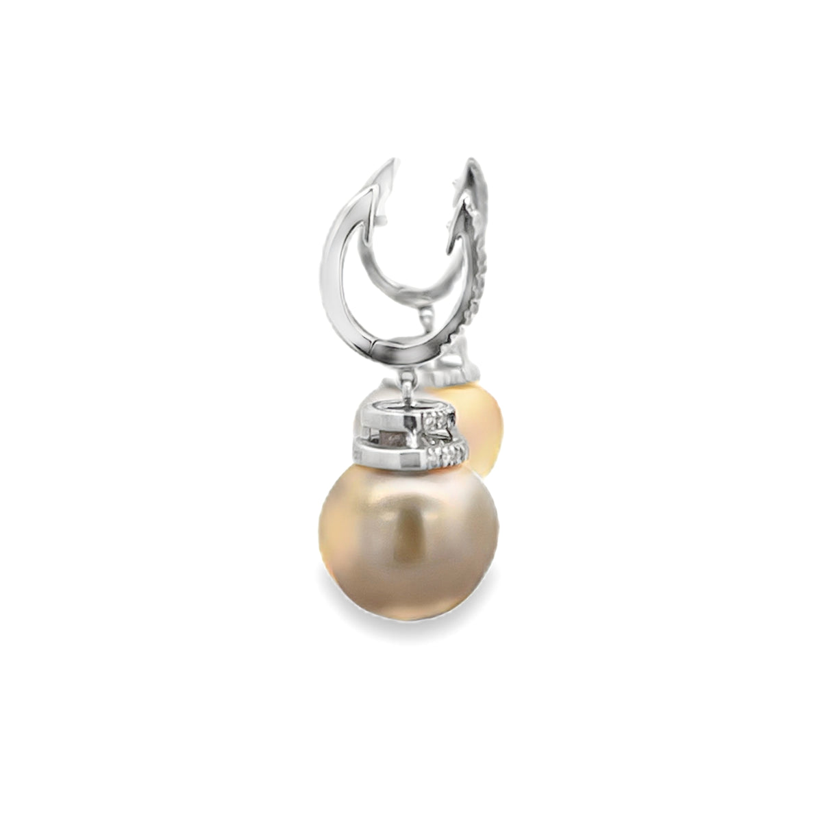 14K White Gold Round Cut Diamond and Yellow Pearl Dangle Earrings 0.33ctw