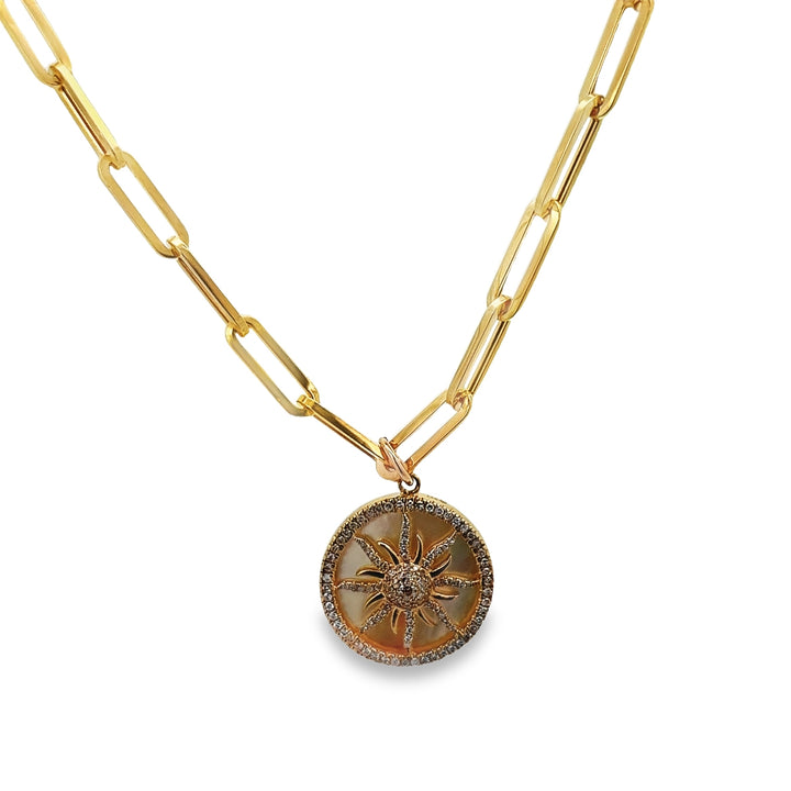 Yellow Gold Paperclip with Diamond Suburst Pendant