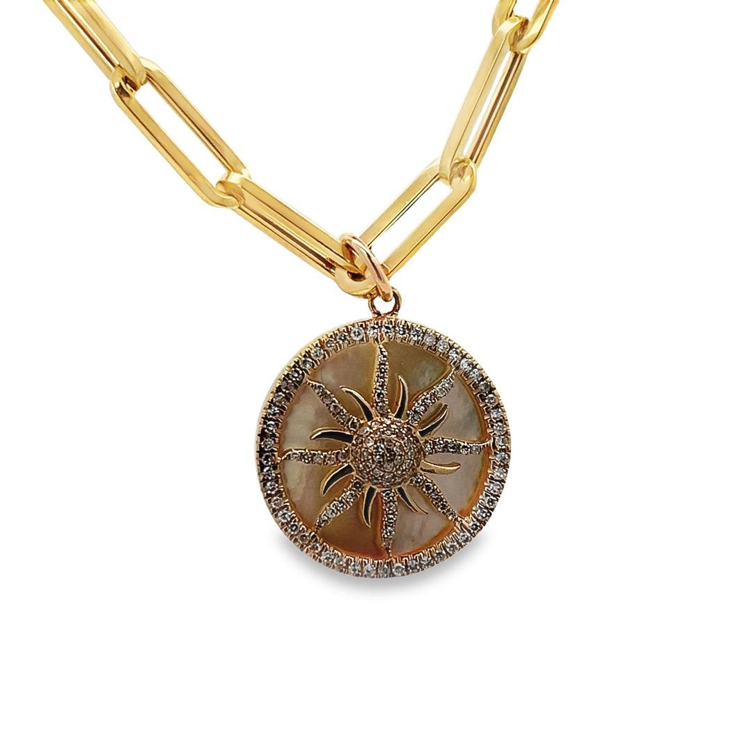Yellow Gold Paperclip with Diamond Suburst Pendant