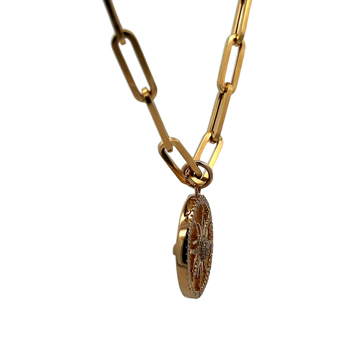 Yellow Gold Paperclip with Diamond Suburst Pendant