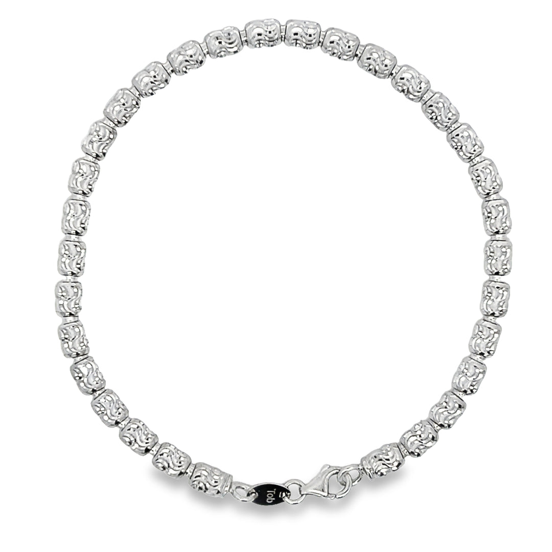 White Gold Diamond Cut Bracelet 8"