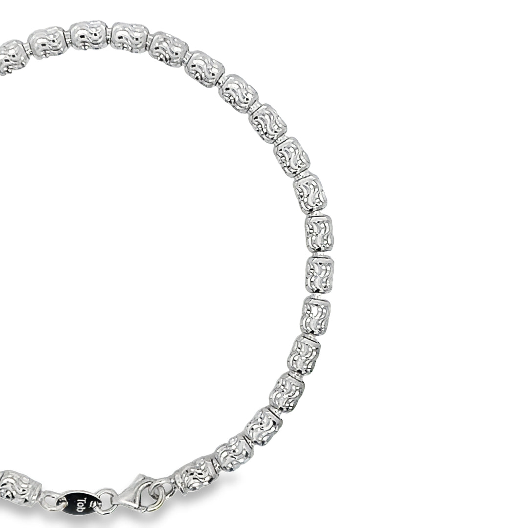 White Gold Diamond Cut Bracelet 8"