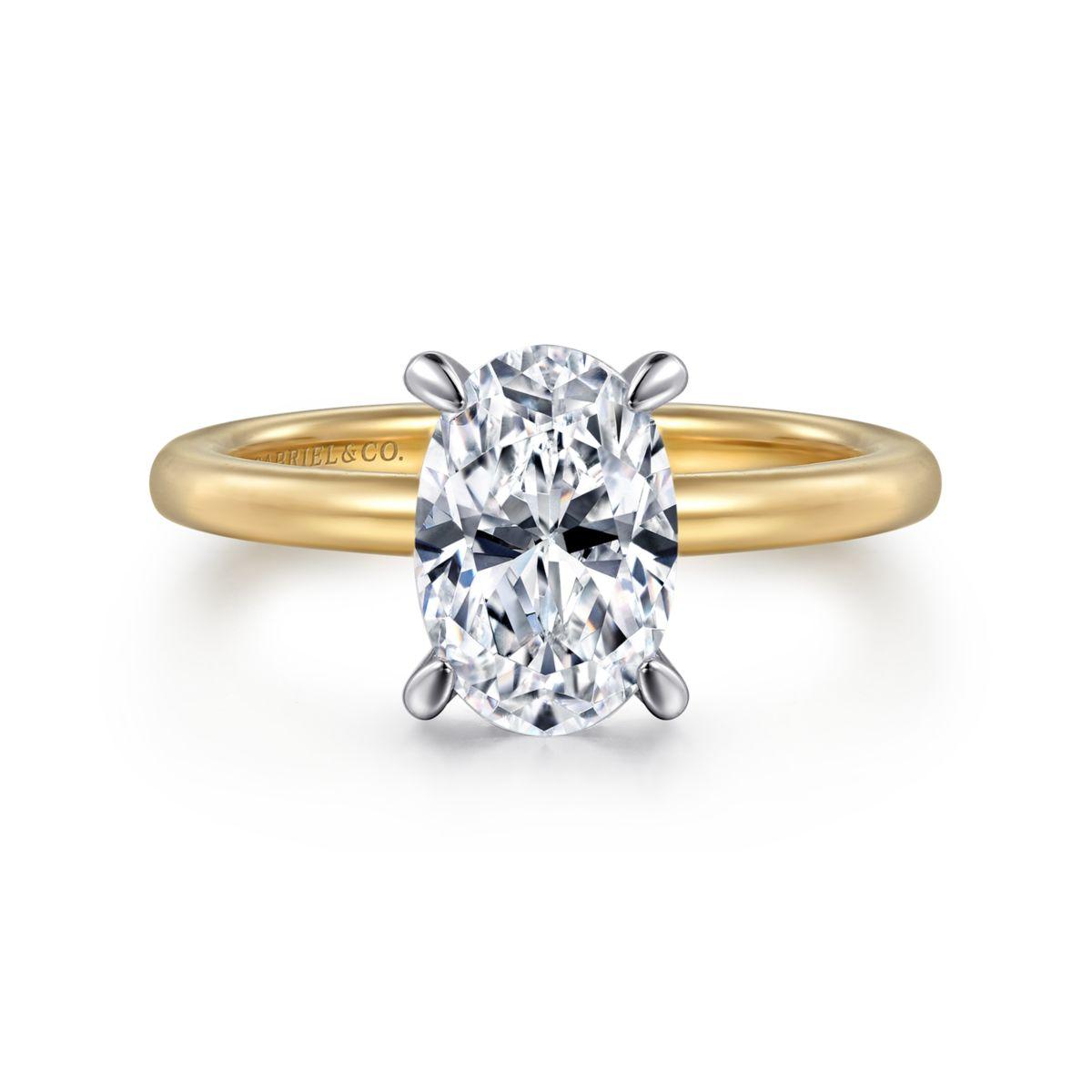 White-Yellow Gold Hidden Halo Oval Diamond Engagement Ring