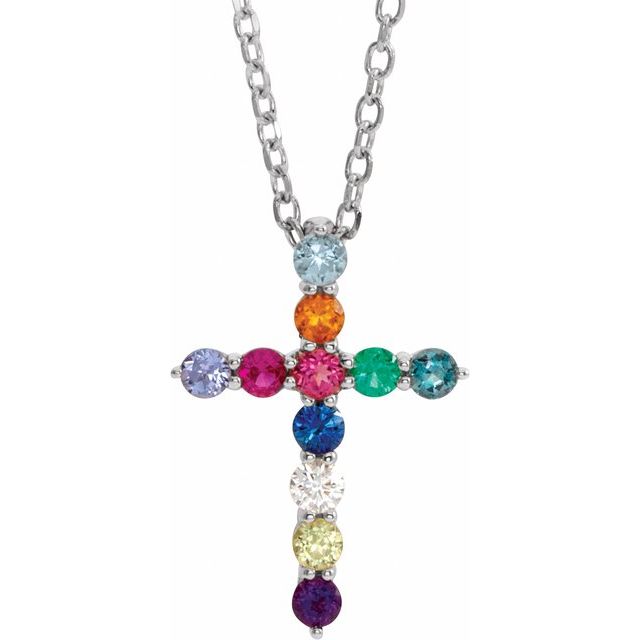 14K Gold Multi-Gemstone Cross Necklace - Options Available