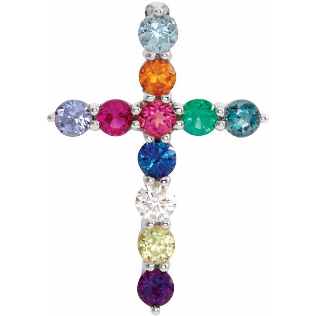 14K Gold Natural Multi-Gemstone Cross Pendant - Options Available