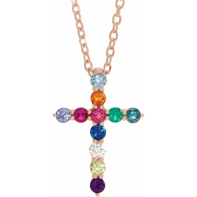 14K Gold Multi-Gemstone Cross Necklace - Options Available