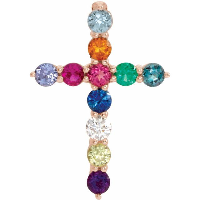 14K Gold Natural Multi-Gemstone Cross Pendant - Options Available