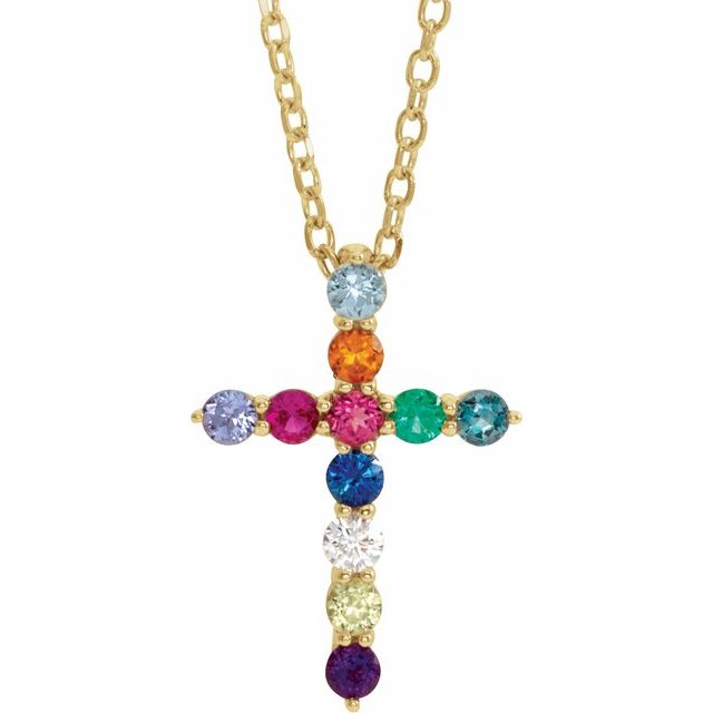 14K Gold Multi-Gemstone Cross Necklace - Options Available