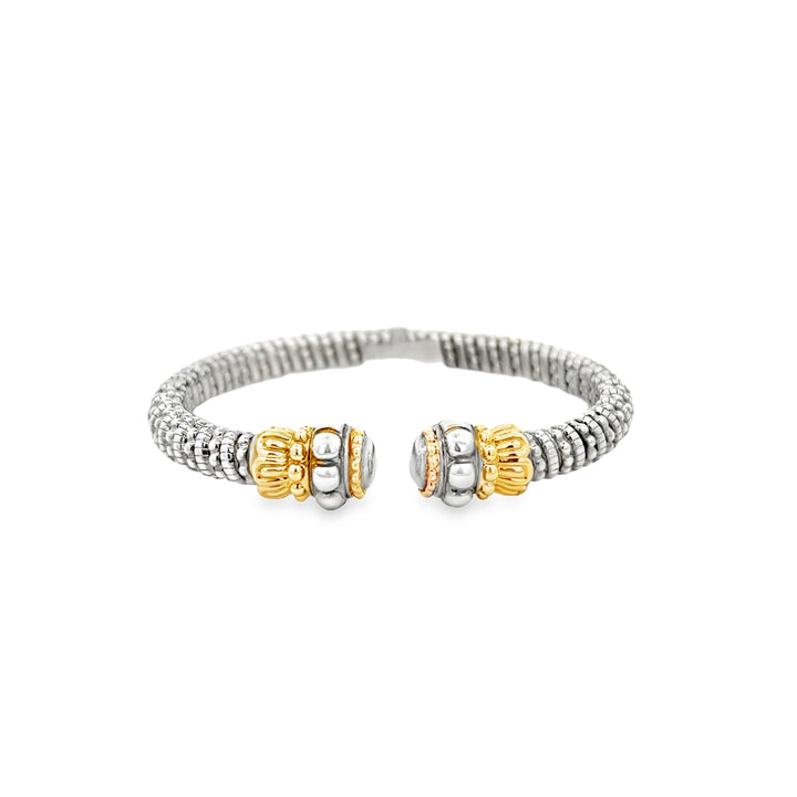 14K Yellow Gold & Sterling Silver Half Open Bangle Bracelet