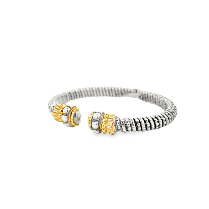 14K Yellow Gold & Sterling Silver Half Open Bangle Bracelet