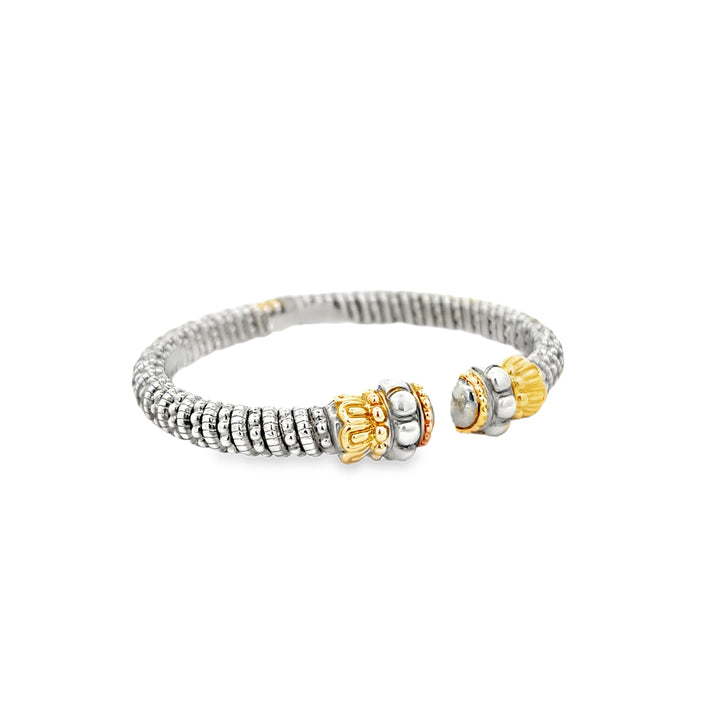 14K Yellow Gold & Sterling Silver Half Open Bangle Bracelet