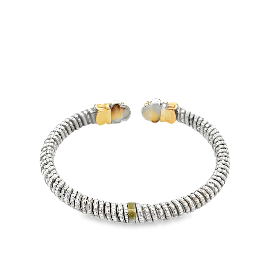 14K Yellow Gold & Sterling Silver Half Open Bangle Bracelet