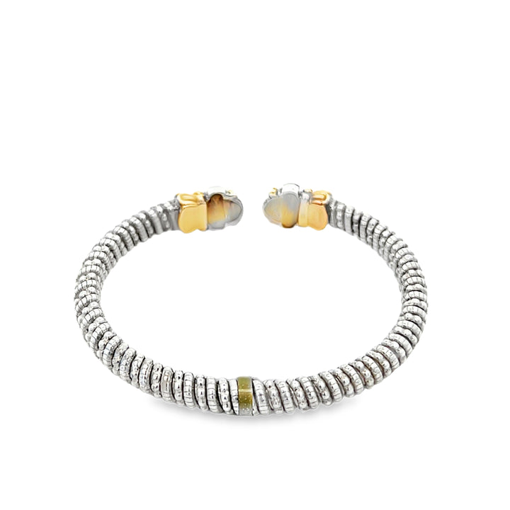14K Yellow Gold & Sterling Silver Half Open Bangle Bracelet