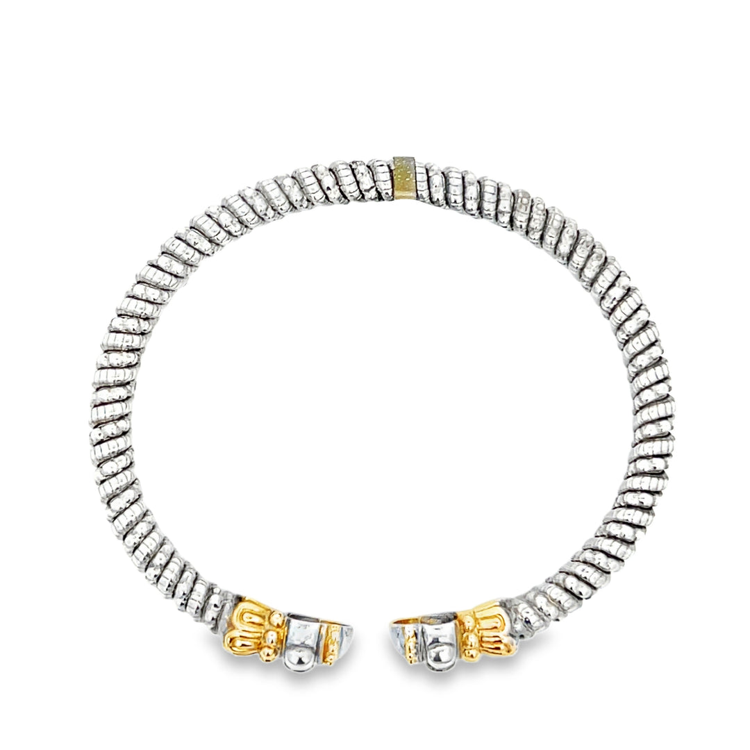 14K Yellow Gold & Sterling Silver Half Open Bangle Bracelet