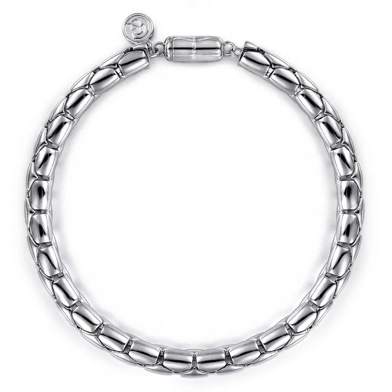 925 Sterling Silver Tubular Men's Solid 6mm Chain Bracelet