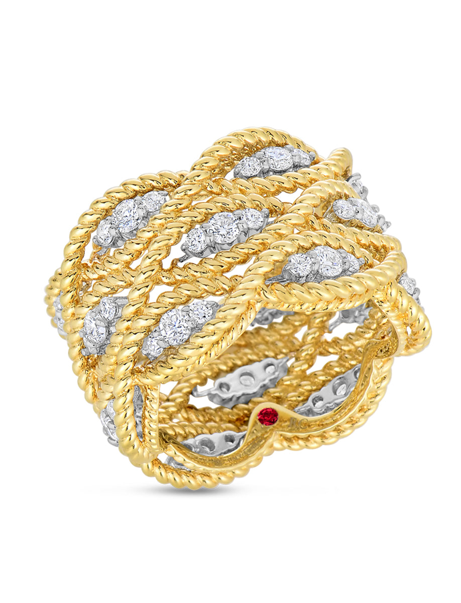 18K Yellow Gold 1.40ctw New Barocco 3 Row Diamond Ring