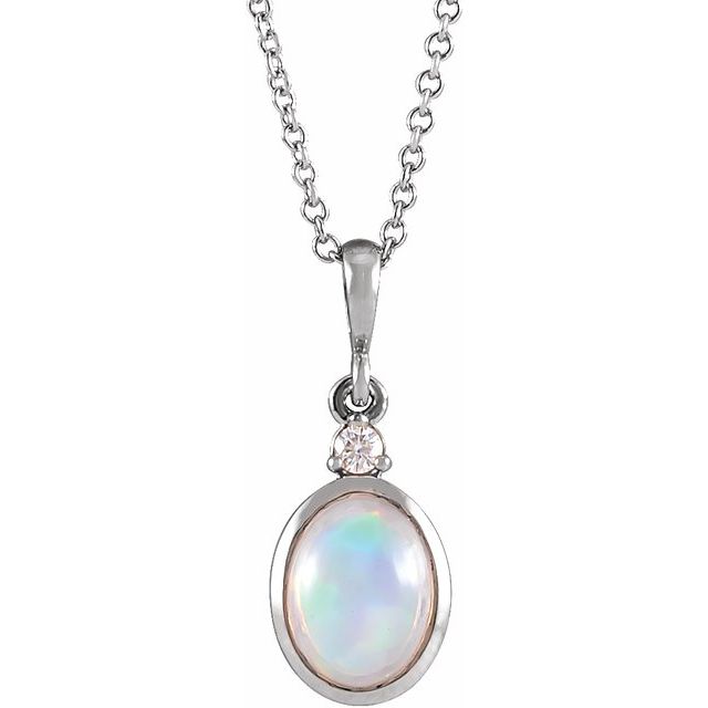 14K Gold Natural Ethiopian Opal and Diamond Cabochon Necklace