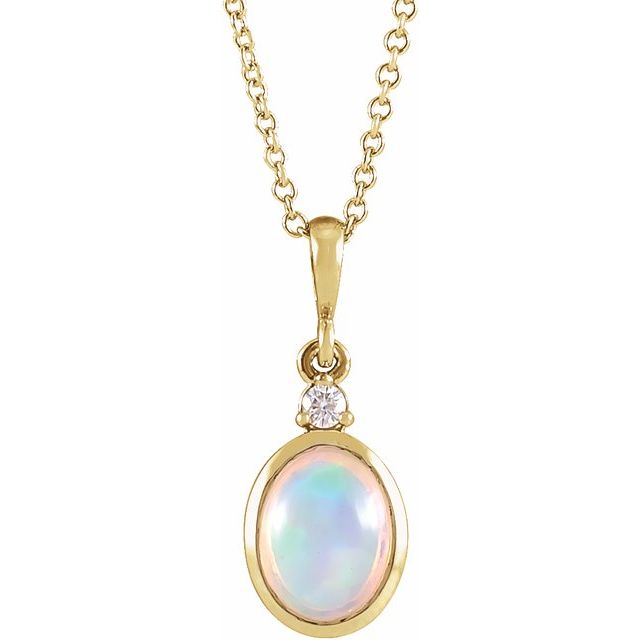 14K Gold Natural Ethiopian Opal and Diamond Cabochon Necklace