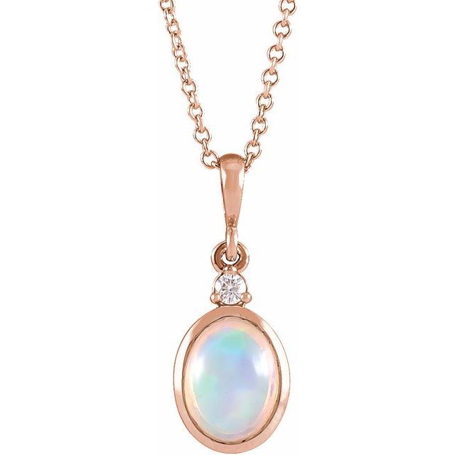 14K Gold Natural Ethiopian Opal and Diamond Cabochon Necklace