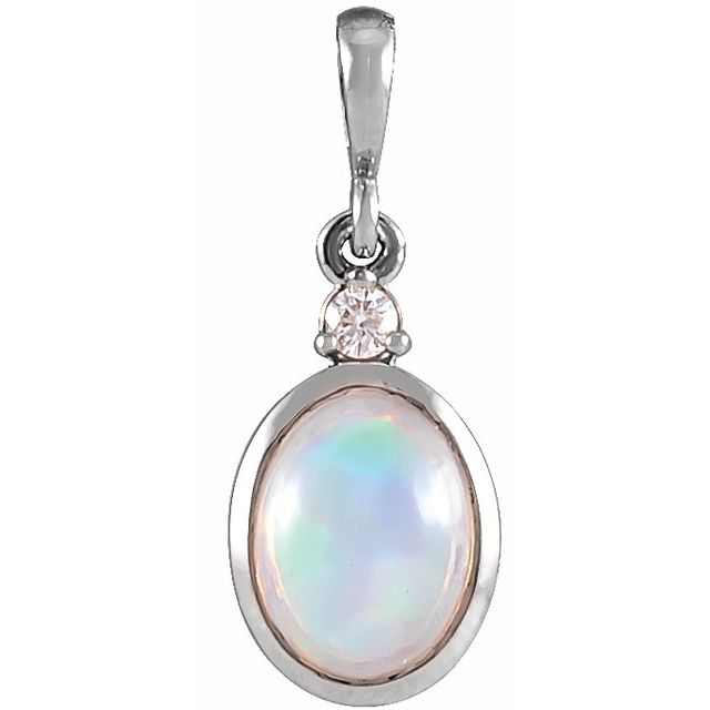 14K Gold Natural Opal and Diamond Pendant - Options Available