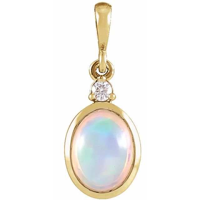 14K Gold Natural Opal and Diamond Pendant - Options Available