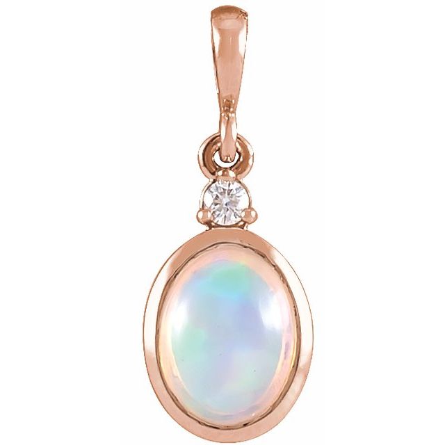 14K Gold Natural Opal and Diamond Pendant - Options Available