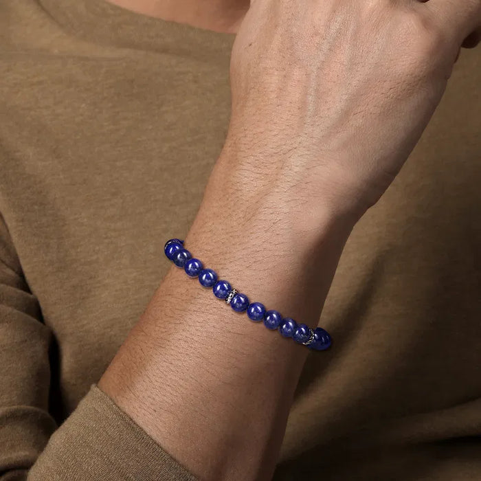 925 Sterling Silver Lapis Beaded Bracelet 6mm alternate view