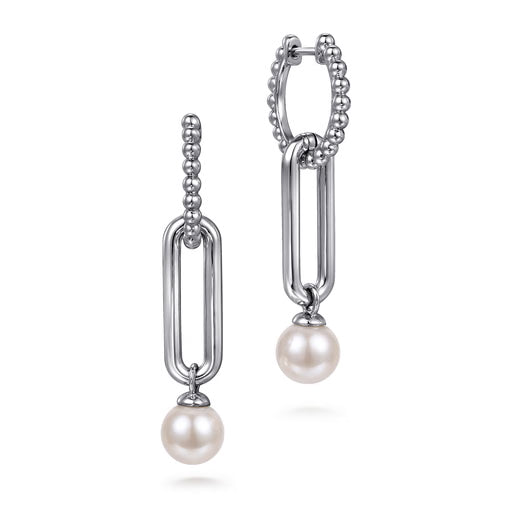 Sterling Silver Pearl Drop Huggie Earrings