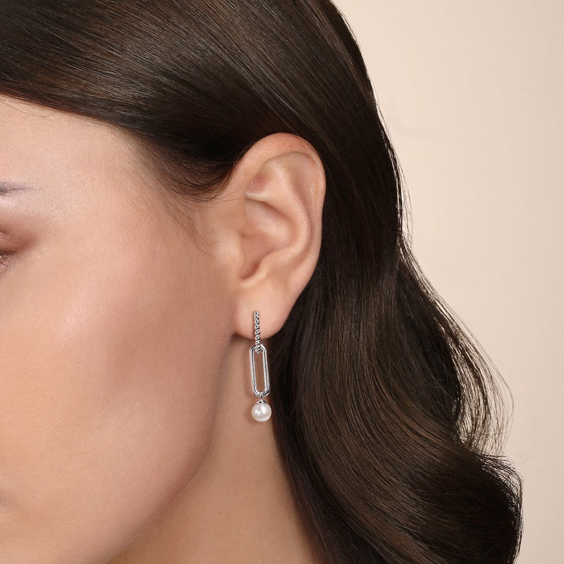 Sterling Silver Pearl Drop Huggie Earrings