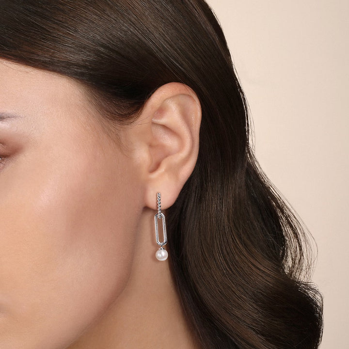 Sterling Silver Pearl Drop Huggie Earrings