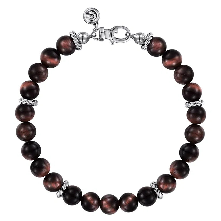 925 Sterling Silver Tiger Eye Beaded Bracelet 8mm