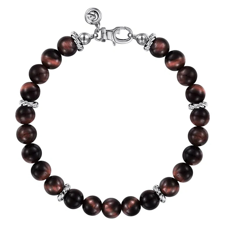 925 Sterling Silver Tiger Eye Beaded Bracelet 8mm