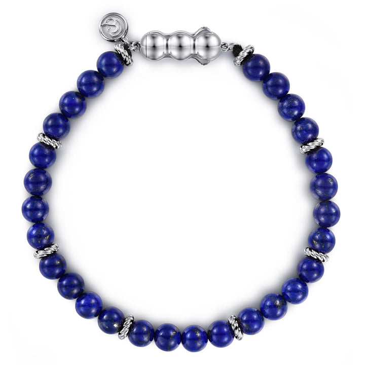 925 Sterling Silver and 6mm Lapis Beaded Bracelet