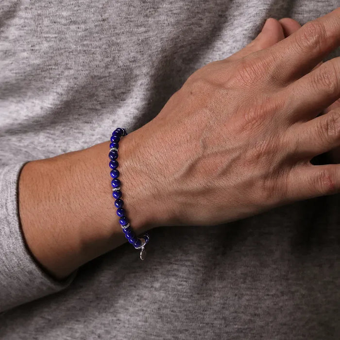 925 Sterling Silver and 6mm Lapis Beaded Bracelet alternate view
