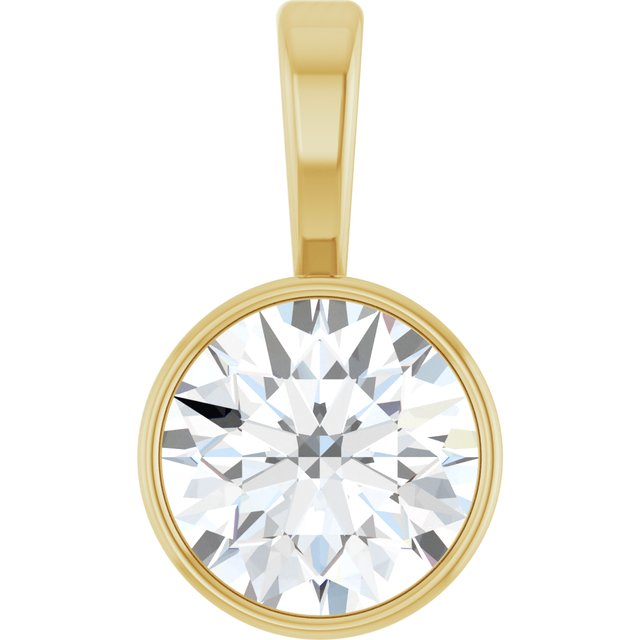 14K Gold Natural Diamond Solitaire Bezel Pendant - Options Available