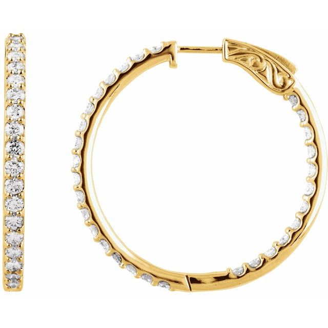 14K Gold Lab-Grown Diamond Inside-Outside Hoop Earrings - Options Available