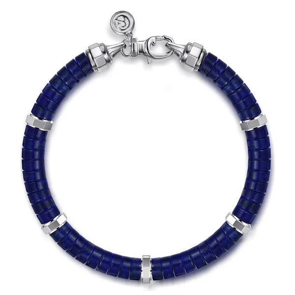 925 Sterling Silver Cylinder Lapis Beaded Bracelet
