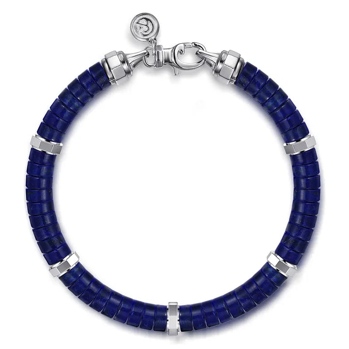 925 Sterling Silver Cylinder Lapis Beaded Bracelet