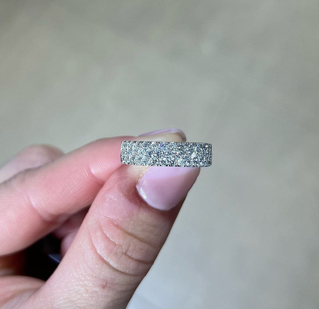 14K White Gold 1.02 Carat 3 Row Diamond Ring