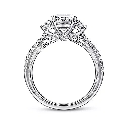 White Gold Cushion Cut Three Stone Diamond Engagement Ring