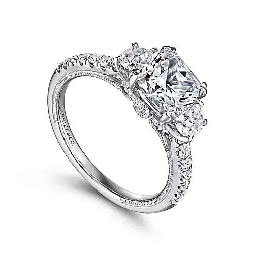 White Gold Cushion Cut Three Stone Diamond Engagement Ring