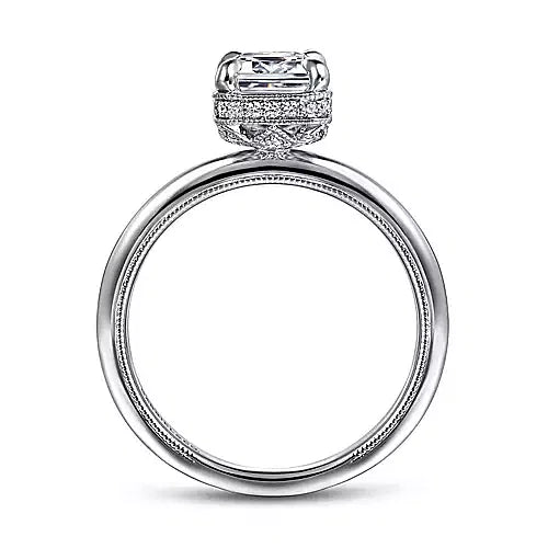 White Gold Emerald Cut Halo Diamond Engagement Ring