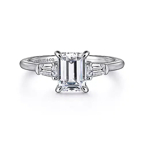 White Gold Emerald Cut Three Stone Diamond Engagement Ring