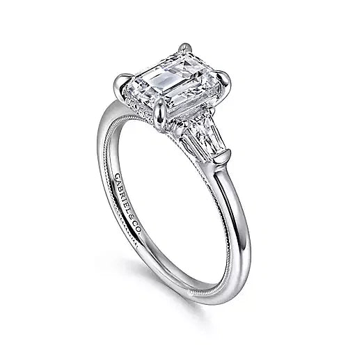 White Gold Emerald Cut Three Stone Diamond Engagement Ring