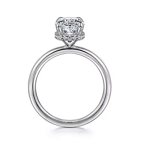 White Gold Hidden Halo Oval Diamond Engagement Ring