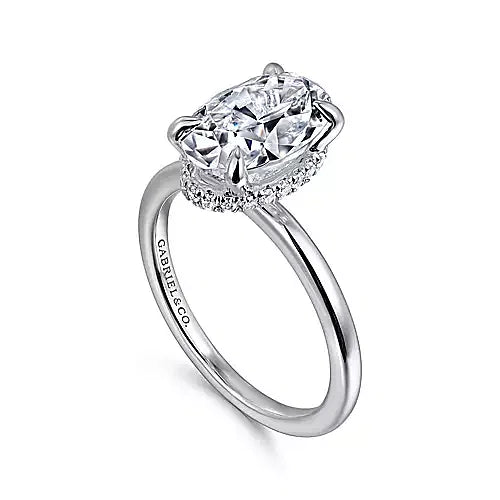 White Gold Hidden Halo Oval Diamond Engagement Ring