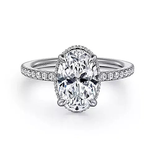 White Gold Oval Cut Hidden Halo Diamond Engagement Ring